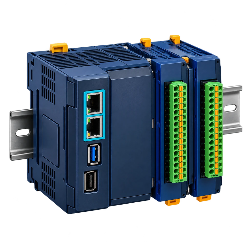 Modular PLC controller and industrial input and output modules