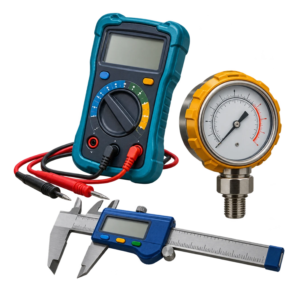 Digital multimeter, digital caliper and industrial calibration gauge
